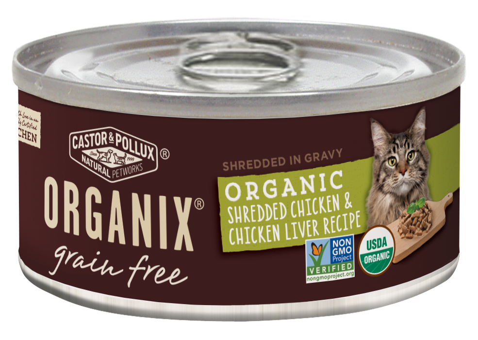 Castor and Pollux Organix Grain Free Organic Shredded Chicken and Chicken Liver Canned Cat Food