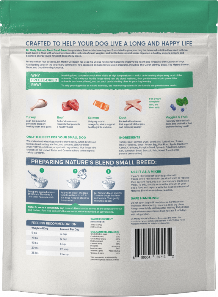 Dr marty nature's 2025 blend feeding chart