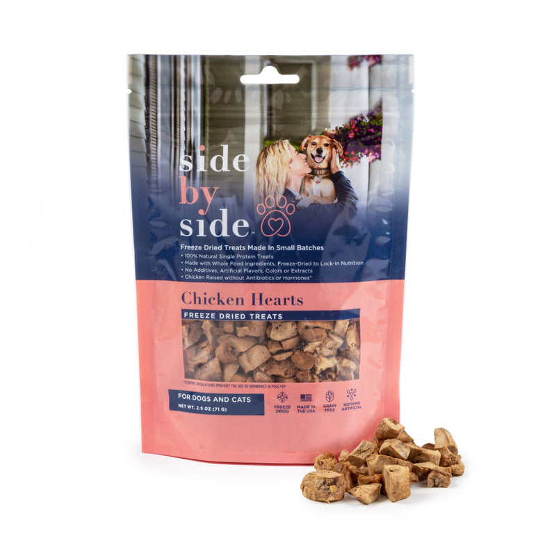 Side By Side Small Batch Freeze Dried Chicken Heart Treats Dog Treats